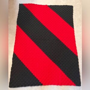 Handmade crochet afghan lap blanket.  Red and Black. Warm